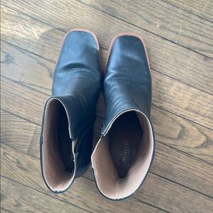 Minelli Black Leather Square-Toe Boots